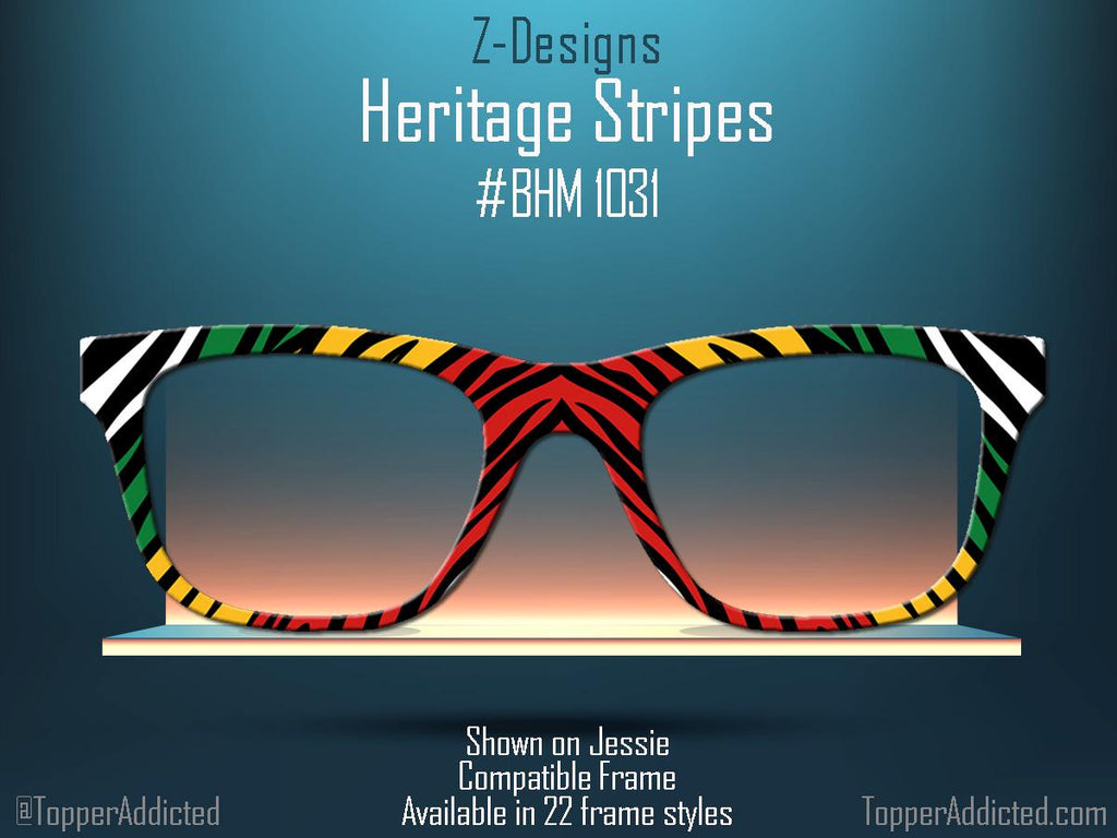 Heritage Stripes Toppers for Pair Eyewear Compatible for All Frames on Metal Toppers. Black History Month Colors. Top Frames for BHM