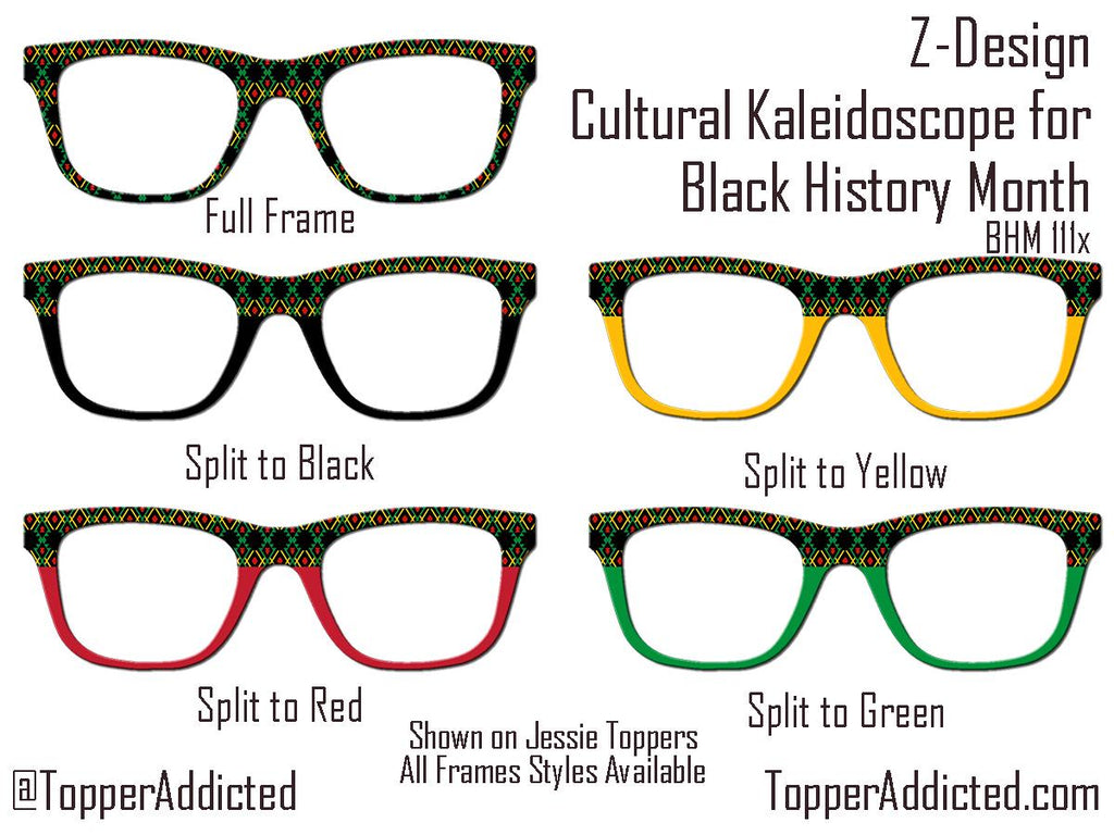 Cultural Kaleidoscope Toppers for Pair Eyewear Compatible for All Frames Available on Metal Toppers. Black History Month Colors.