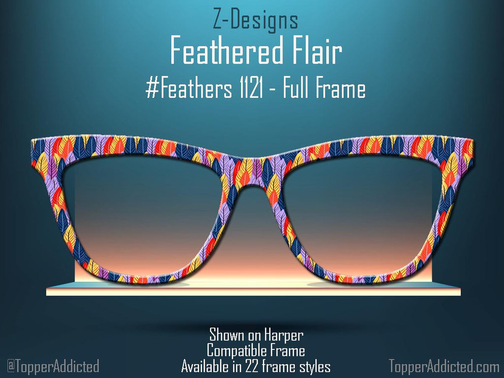 Feathered Flair - Colorful Feather pattern on Magnetic Glasses Toppers Compatible with Pair Eyewear - All 30+ Styles on Metal Toppers. USA