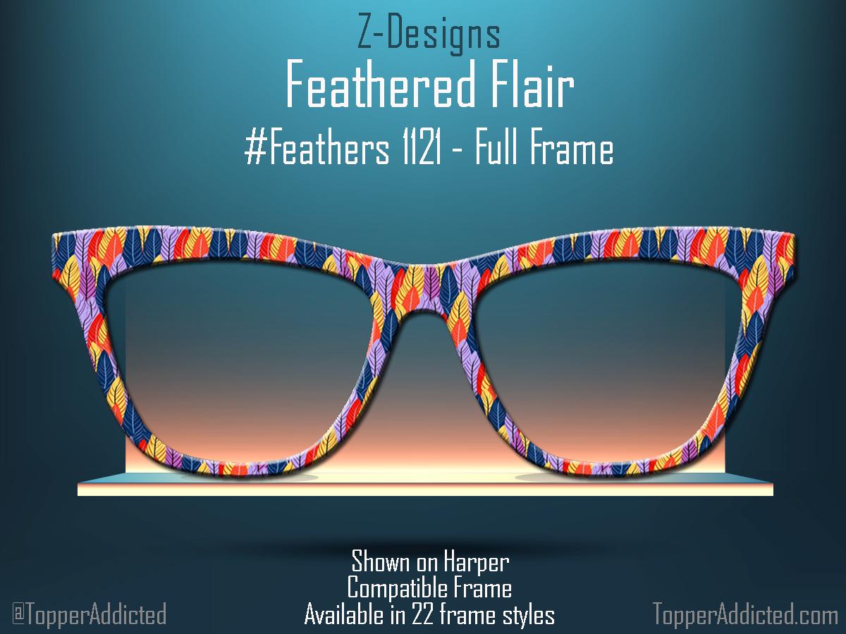 Feathered Flair - Colorful Feather pattern on Magnetic Glasses Toppers Compatible with Pair Eyewear - All 30+ Styles on Metal Toppers. USA