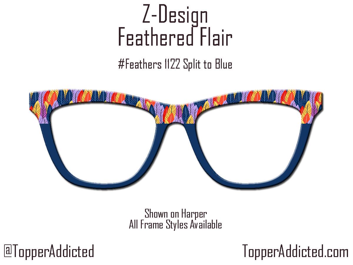 Feathered Flair - Colorful Feather pattern on Magnetic Glasses Toppers Compatible with Pair Eyewear - All 30+ Styles on Metal Toppers. USA