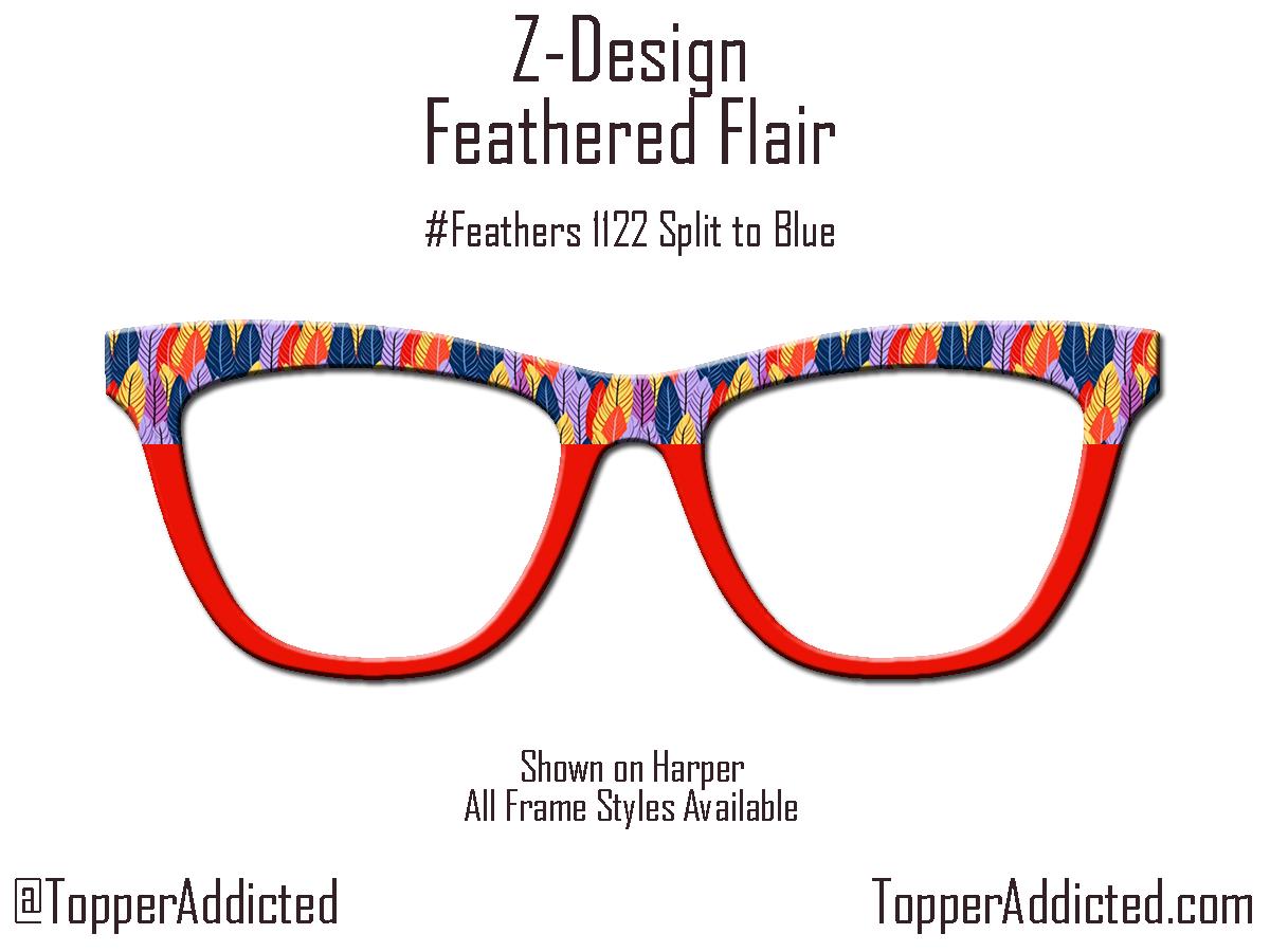 Feathered Flair - Colorful Feather pattern on Magnetic Glasses Toppers Compatible with Pair Eyewear - All 30+ Styles on Metal Toppers. USA