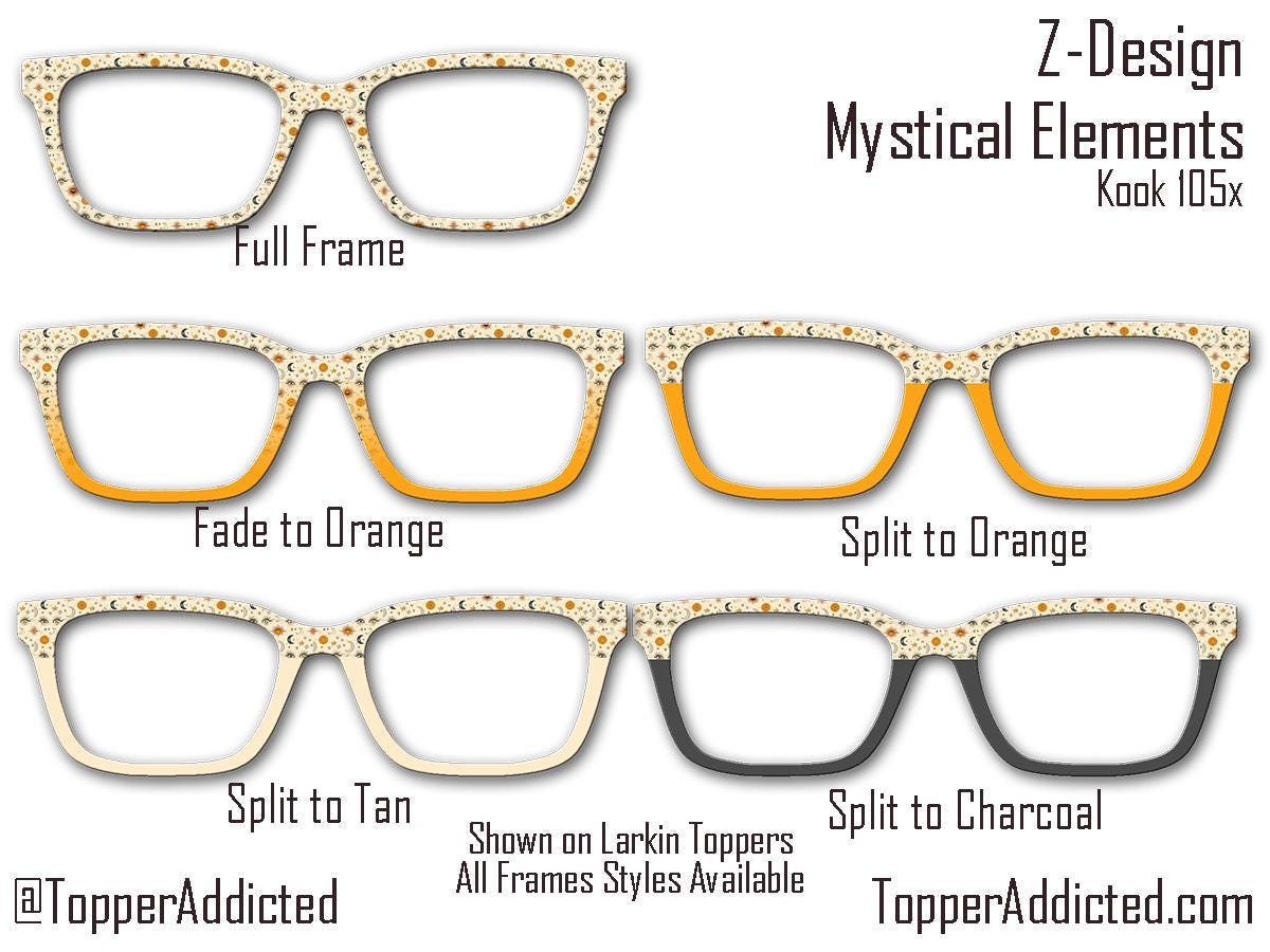 Mystical Elements in Beige, Orange and Charcoal - on Magnetic Glasses Toppers Compatible with Pair Eyewear - All 30 Styles - Fast Shipping.