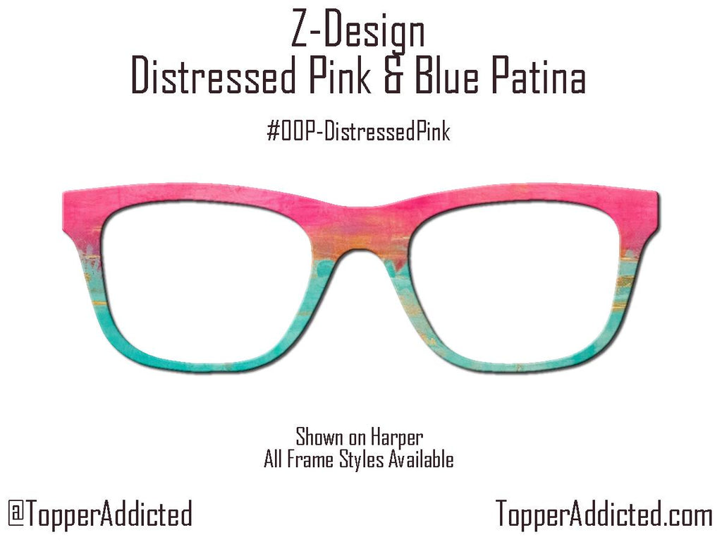 Pink & Blue Distressed Copper Patina Print for Pair Eyewear Compatible Magnetic Toppers - Metal Top Frames - lightweight. Fast Delivery