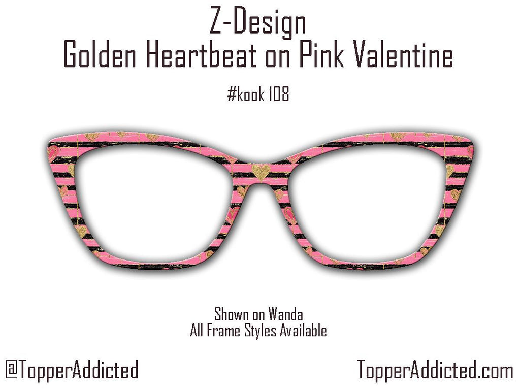 Golden Heartbeat on Pink Valentine Magnetic Top Frame for Pair Eyewear. Beautiful and Bold. Pair Compatible Topper. Fast Shipping.