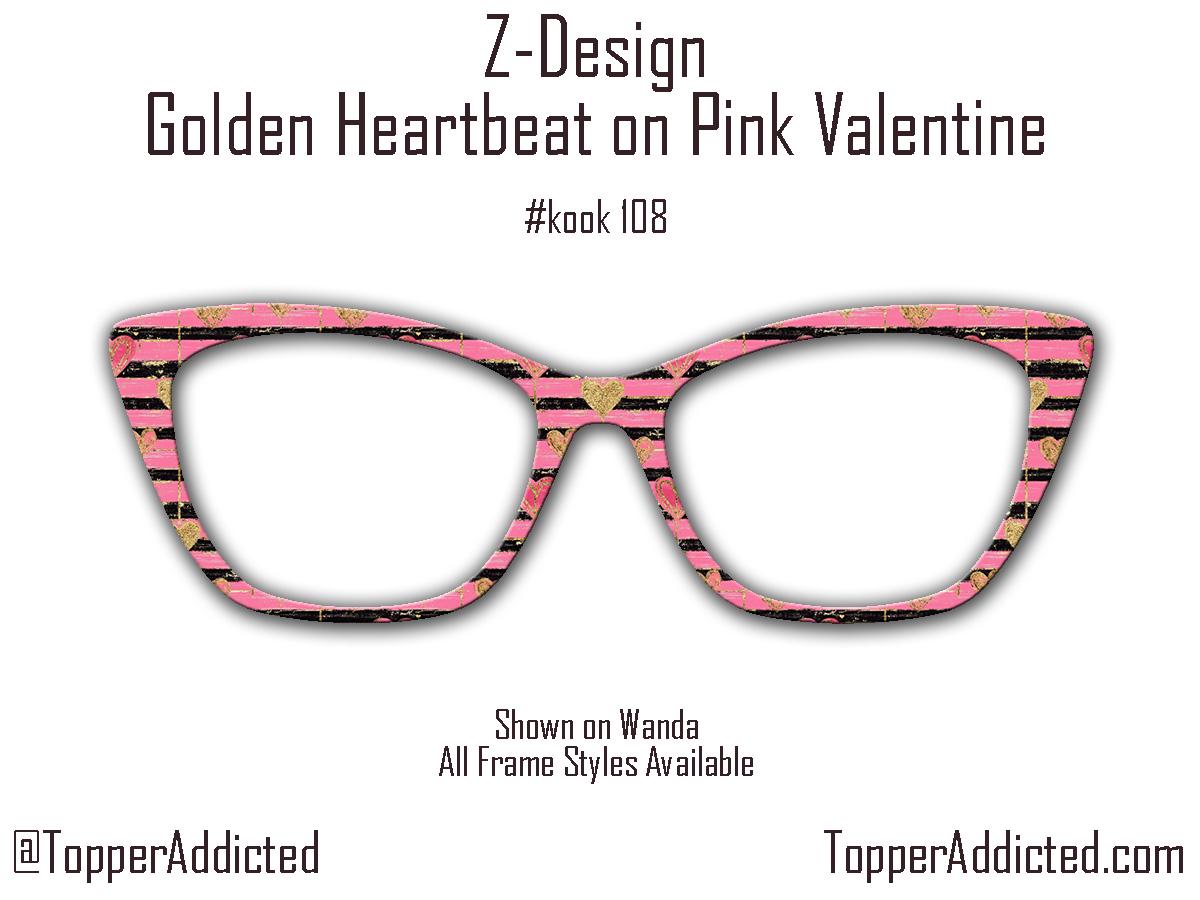 Golden Heartbeat on Pink Valentine Magnetic Top Frame for Pair Eyewear. Beautiful and Bold. Pair Compatible Topper. Fast Shipping.