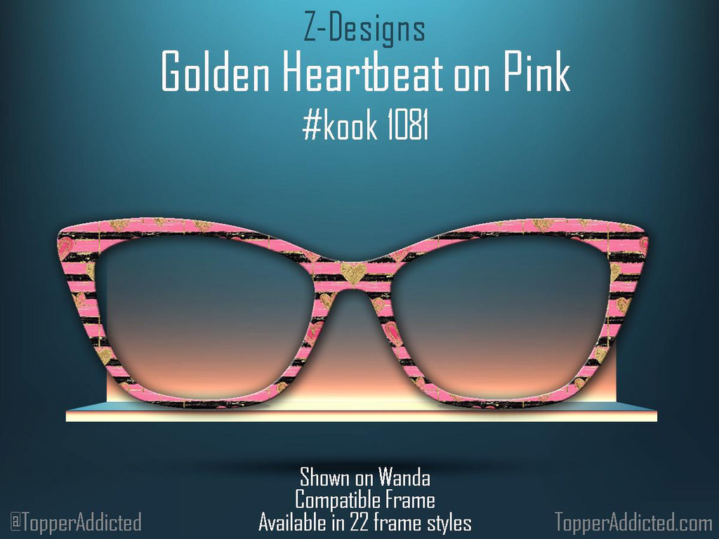 Golden Heartbeat on Pink Valentine Magnetic Top Frame for Pair Eyewear. Beautiful and Bold. Pair Compatible Topper. Fast Shipping.