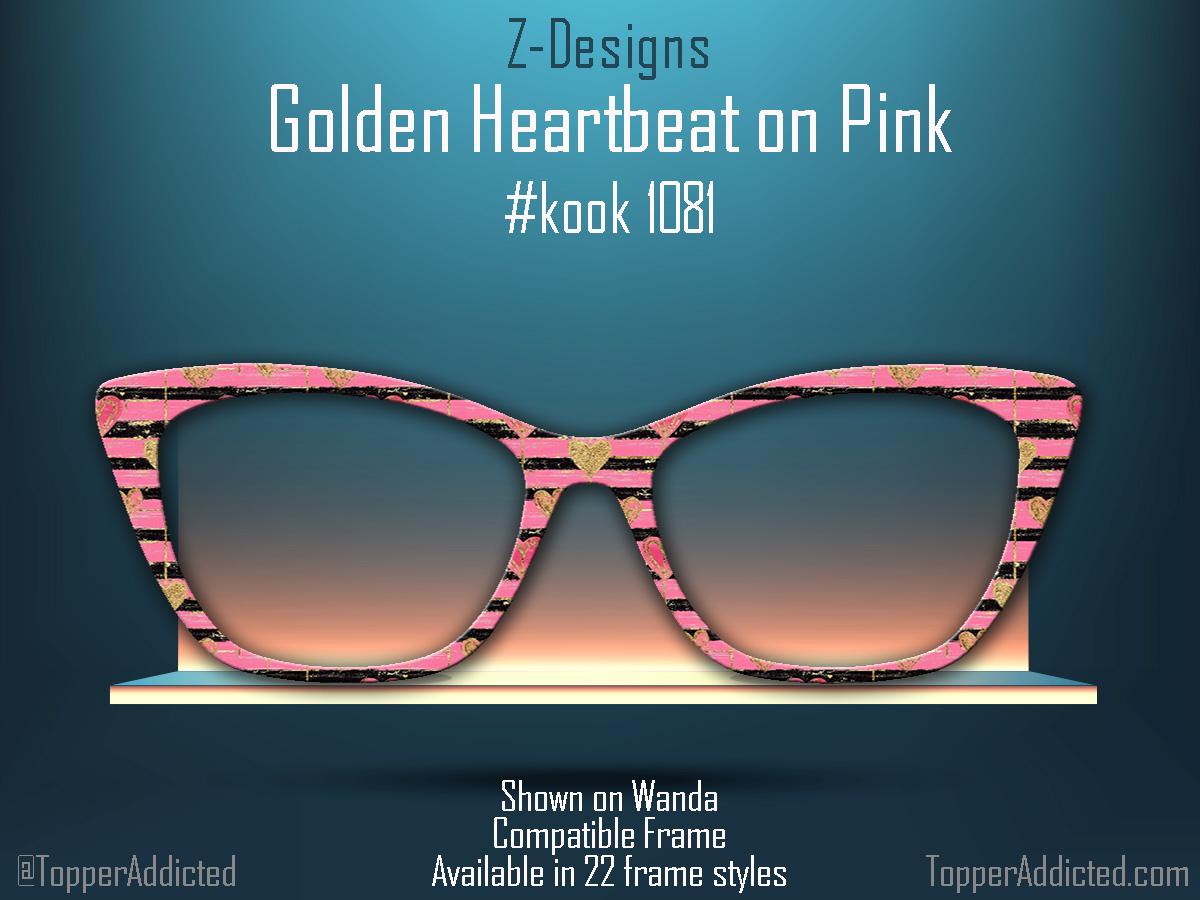 Golden Heartbeat on Pink Valentine Magnetic Top Frame for Pair Eyewear. Beautiful and Bold. Pair Compatible Topper. Fast Shipping.