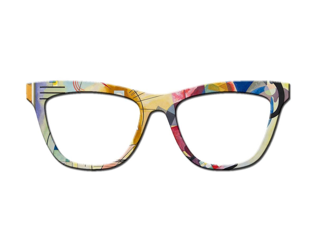 Classic Abstract Art on Pair Eyewear Compatible Toppers - Kandinsky's "Yellow, Red, Blue" magnetic metal topper. Fast Shipping from Texas