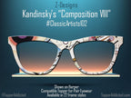 Funky and Bright Abstract Art on Pair Eyewear Compatible Toppers - Kandinsky's "Composition VIII" magnetic metal topper. Fast Ship from USA