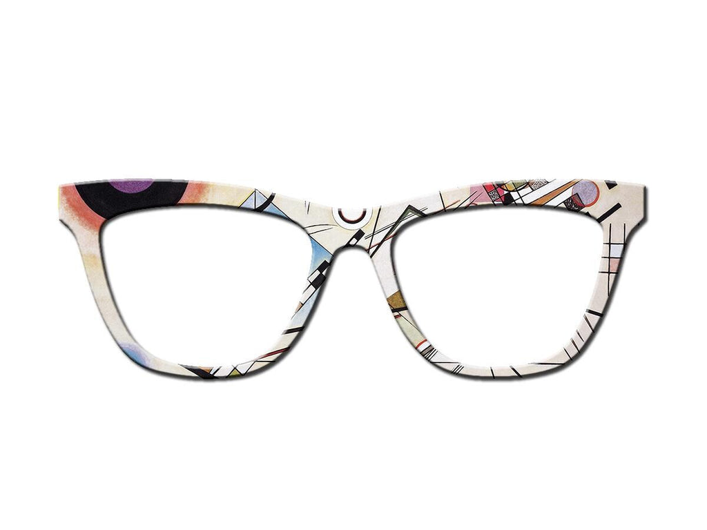 Funky and Bright Abstract Art on Pair Eyewear Compatible Toppers - Kandinsky's "Composition VIII" magnetic metal topper. Fast Ship from USA