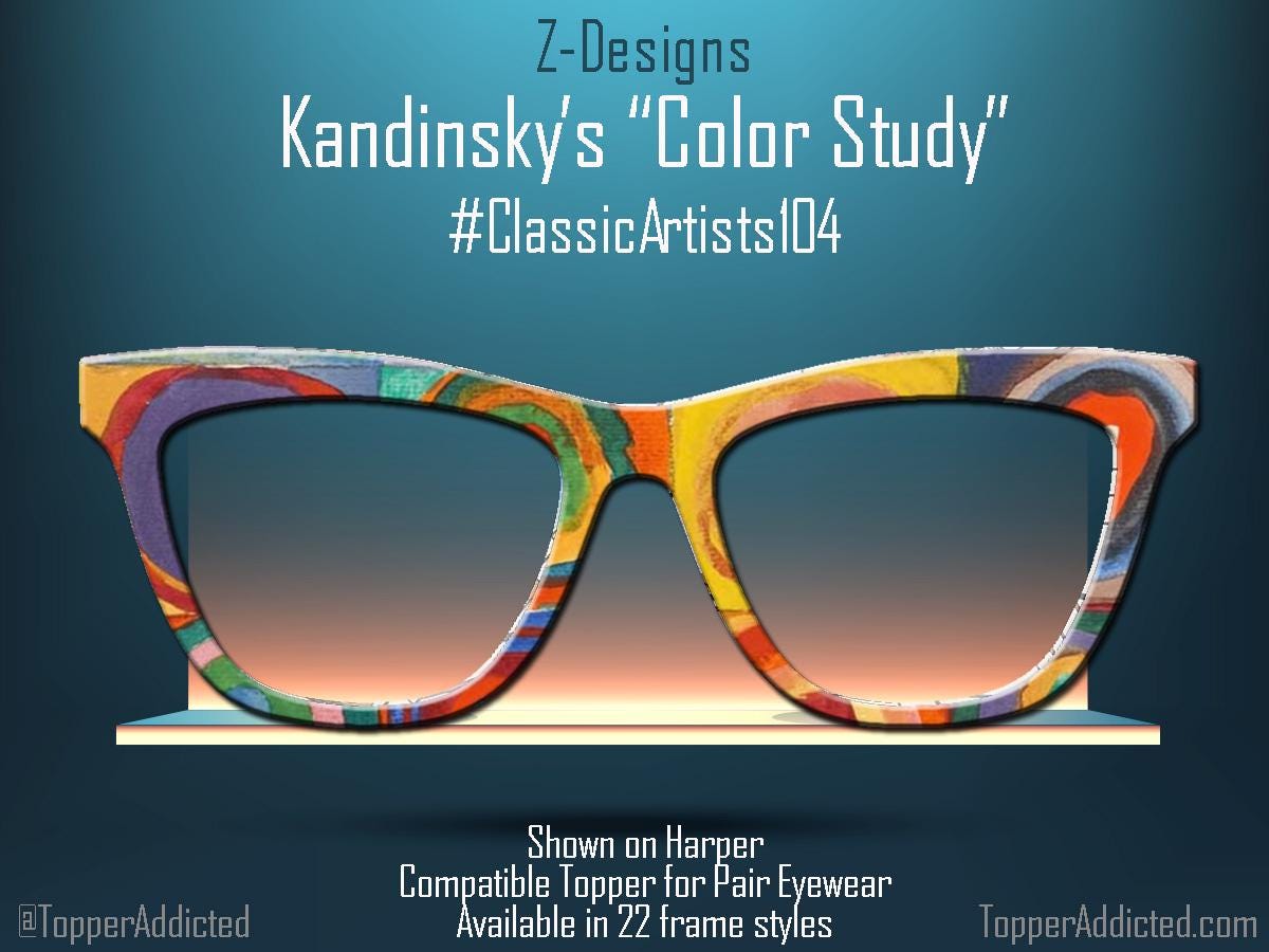 Classic Abstract Art Magnetic Topper for Pair Eyewear - Kandinsky Color Study Squares with Concentric Circles - Bright and Fun toppers
