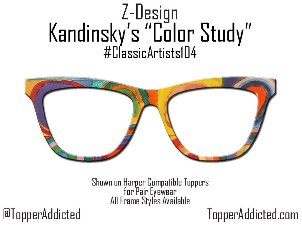Classic Abstract Art Magnetic Topper for Pair Eyewear - Kandinsky Color Study Squares with Concentric Circles - Bright and Fun toppers