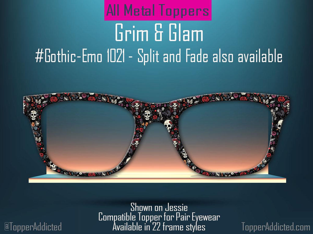 Grim & Glam – Gothic Skull and Roses Magnetic Topper for Pair Eyewear - All Styles - Metal Toppers - Fast Shipping New Top Frames