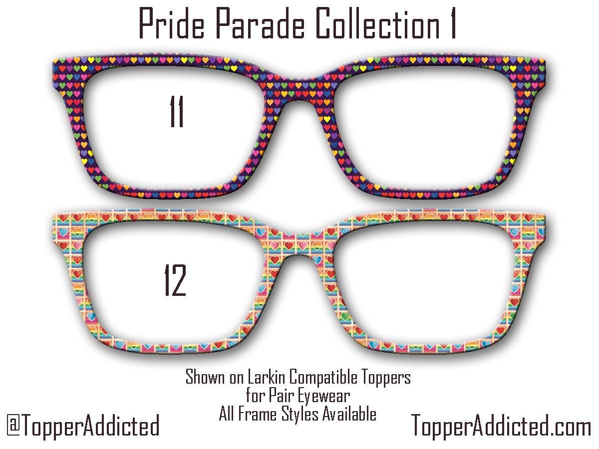 Pride Parade Collection of Metal Magnetic Toppers for Pair Eyewear | 12 Unique Patterns | All Styles | Fast Shipping. LGBTQ+ Rainbows