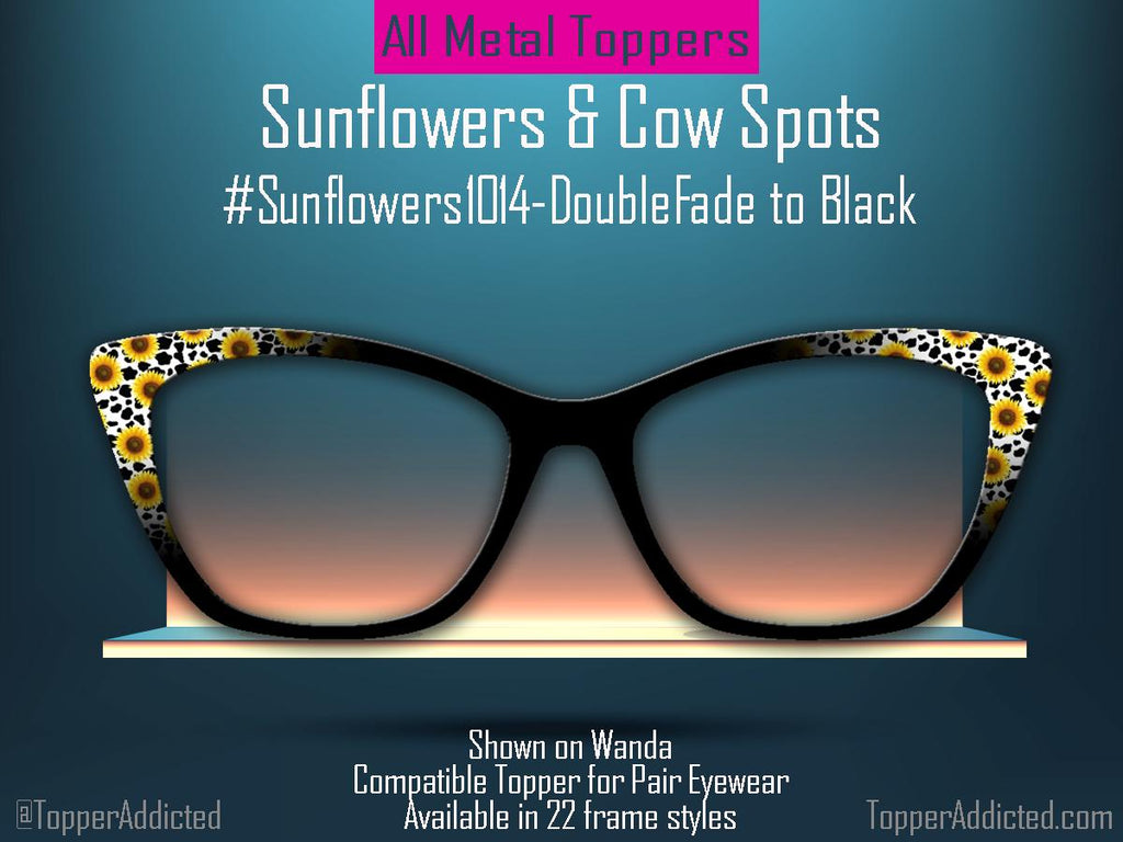 Sunflowers & Cow Spots Magnetic Glasses Topper – Customizable Fades and Splits Compatible with Pair Eyewear. All Metal. Fast Shipping.
