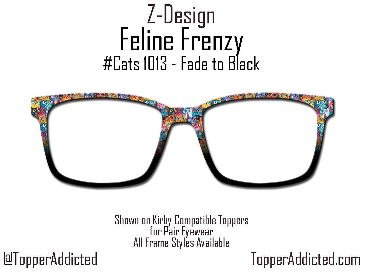 Feline Frenzy Pair Eyewear Compatible Magnetic Toppers – Colorful Cat Pattern, Fast Shipping, Custom Toppers Purrfect Gift for Cat Lovers!