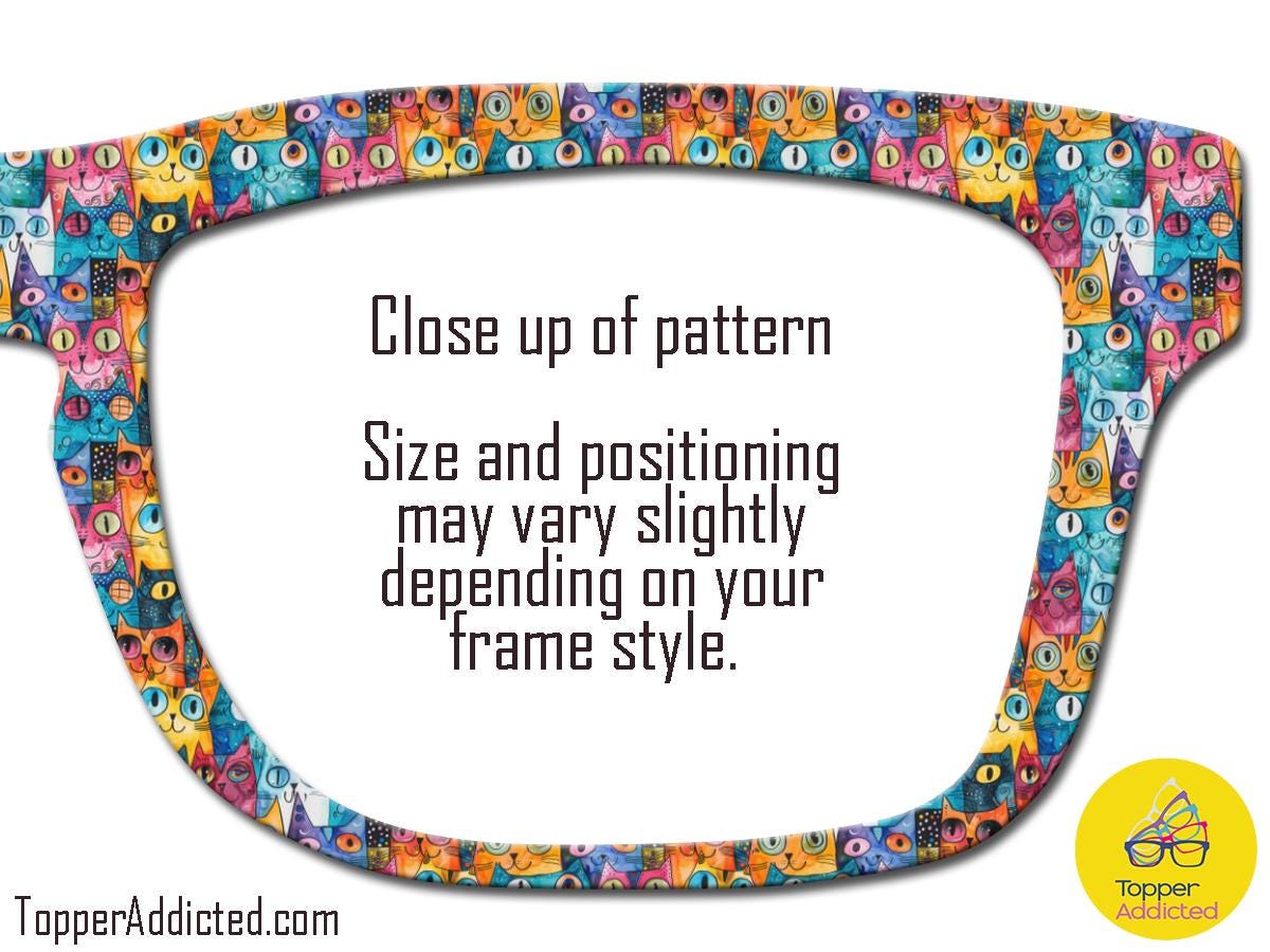 Feline Frenzy Pair Eyewear Compatible Magnetic Toppers – Colorful Cat Pattern, Fast Shipping, Custom Toppers Purrfect Gift for Cat Lovers!