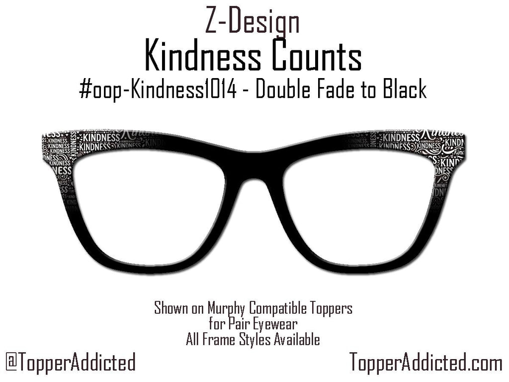 Kindness Counts Pair Eyewear Magnetic Toppers – Word Cloud Design, Black & White, Full Frame, Special pricing for next 50 sold.