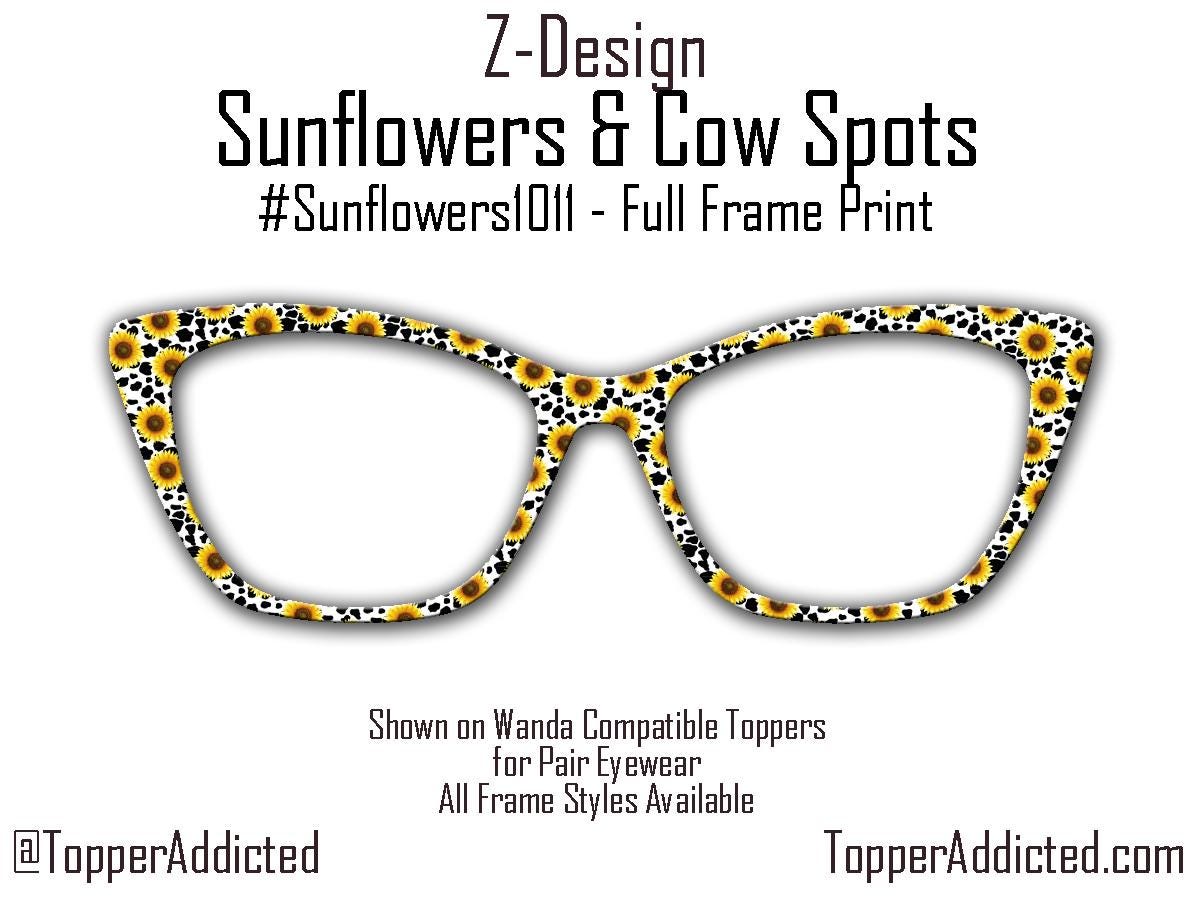 Sunflowers & Cow Spots Magnetic Glasses Topper – Customizable Fades and Splits Compatible with Pair Eyewear. All Metal. Fast Shipping.