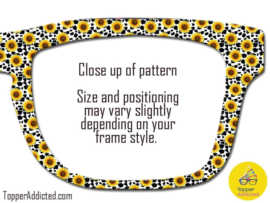 Sunflowers & Cow Spots Magnetic Glasses Topper – Customizable Fades and Splits Compatible with Pair Eyewear. All Metal. Fast Shipping.