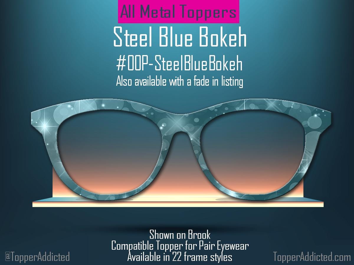 Steel Blue Bokeh Pair Eyewear Compatible Topper– Sparkling Night Sky Aesthetic with Blue Light Bokeh Effect. Strong Magnets. Fast Shipping.