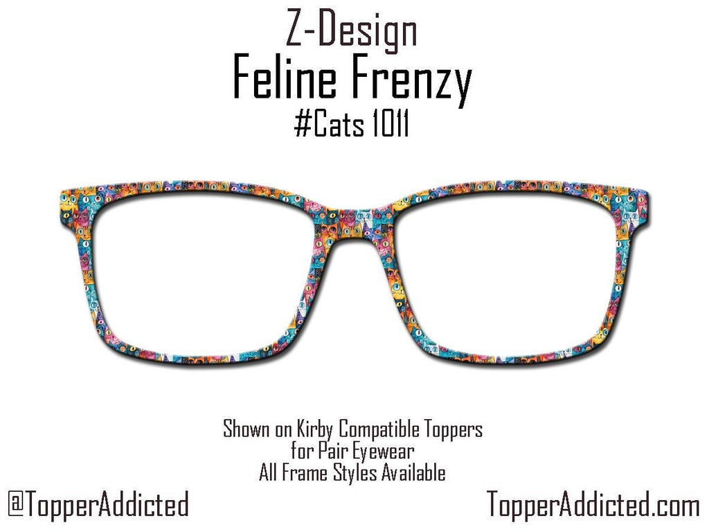 Feline Frenzy Pair Eyewear Compatible Magnetic Toppers – Colorful Cat Pattern, Fast Shipping, Custom Toppers Purrfect Gift for Cat Lovers!