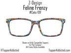 Feline Frenzy Pair Eyewear Compatible Magnetic Toppers – Colorful Cat Pattern, Fast Shipping, Custom Toppers Purrfect Gift for Cat Lovers!