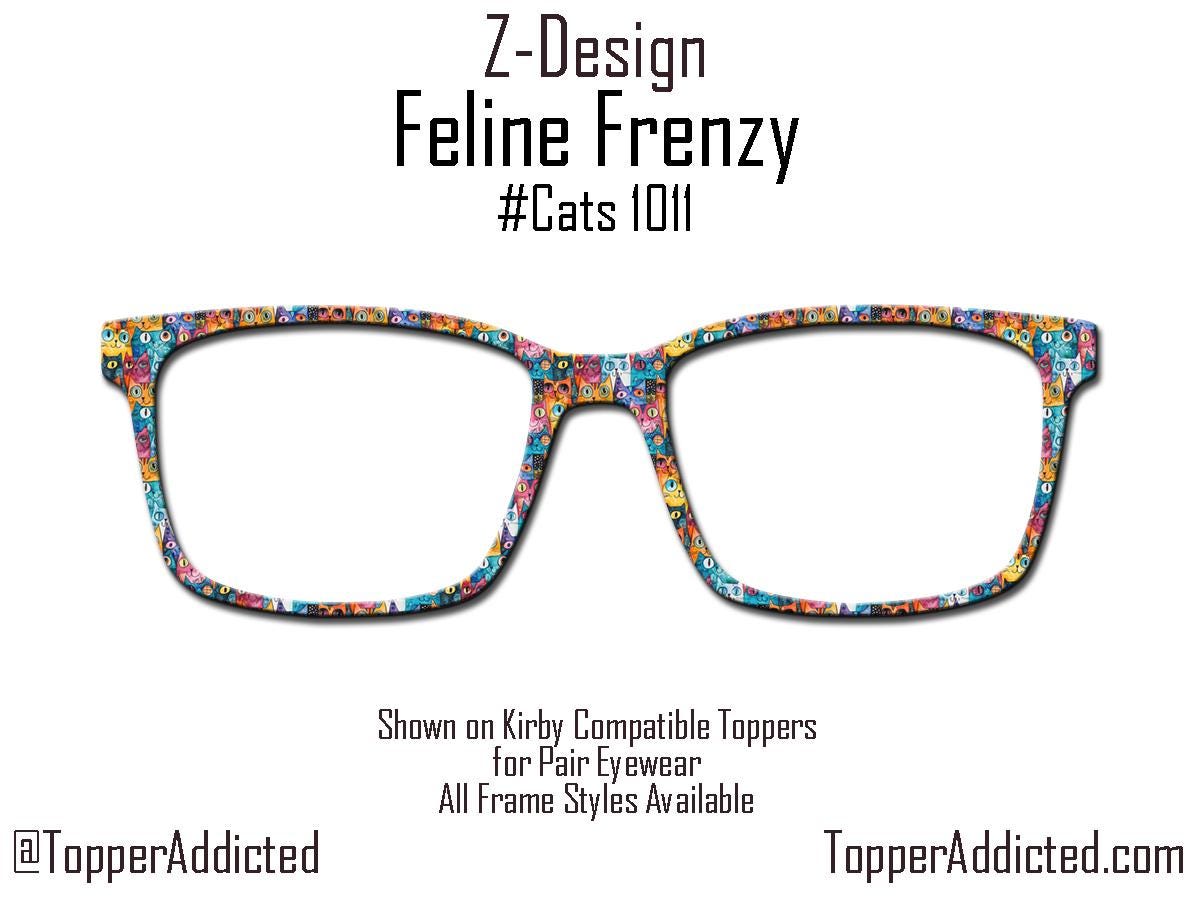 Feline Frenzy Pair Eyewear Compatible Magnetic Toppers – Colorful Cat Pattern, Fast Shipping, Custom Toppers Purrfect Gift for Cat Lovers!