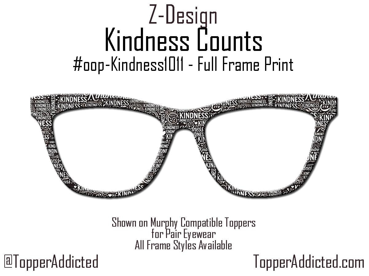 Kindness Counts Pair Eyewear Magnetic Toppers – Word Cloud Design, Black & White, Full Frame, Special pricing for next 50 sold.