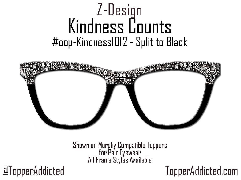 Kindness Counts Pair Eyewear Magnetic Toppers – Word Cloud Design, Black & White, Full Frame, Special pricing for next 50 sold.