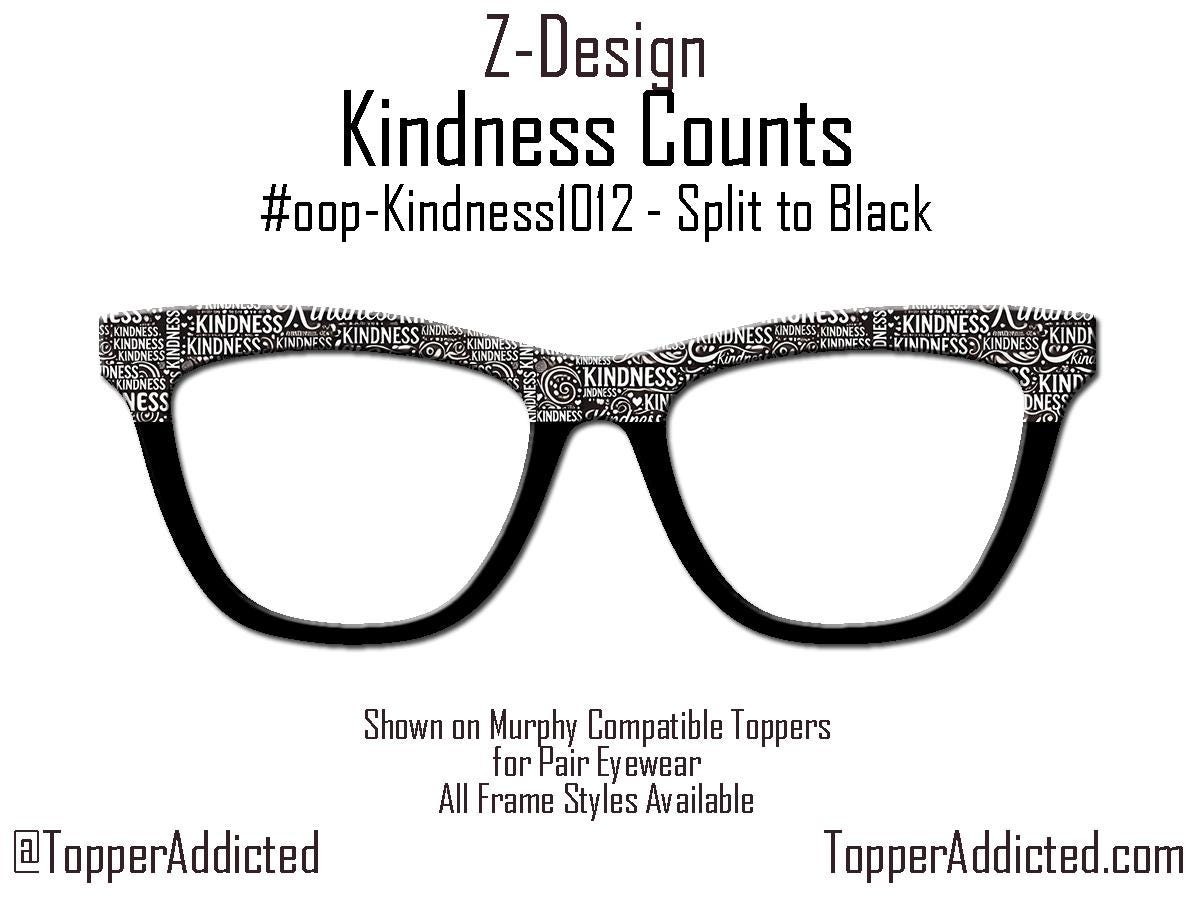 Kindness Counts Pair Eyewear Magnetic Toppers – Word Cloud Design, Black & White, Full Frame, Special pricing for next 50 sold.
