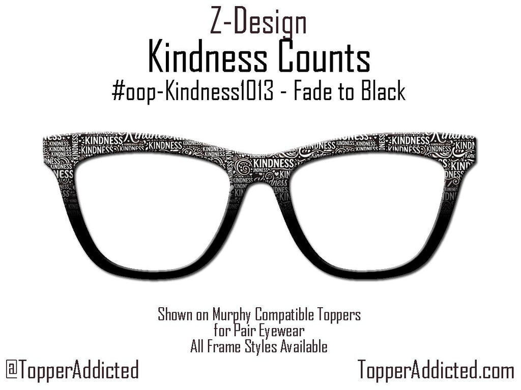 Kindness Counts Pair Eyewear Magnetic Toppers – Word Cloud Design, Black & White, Full Frame, Special pricing for next 50 sold.