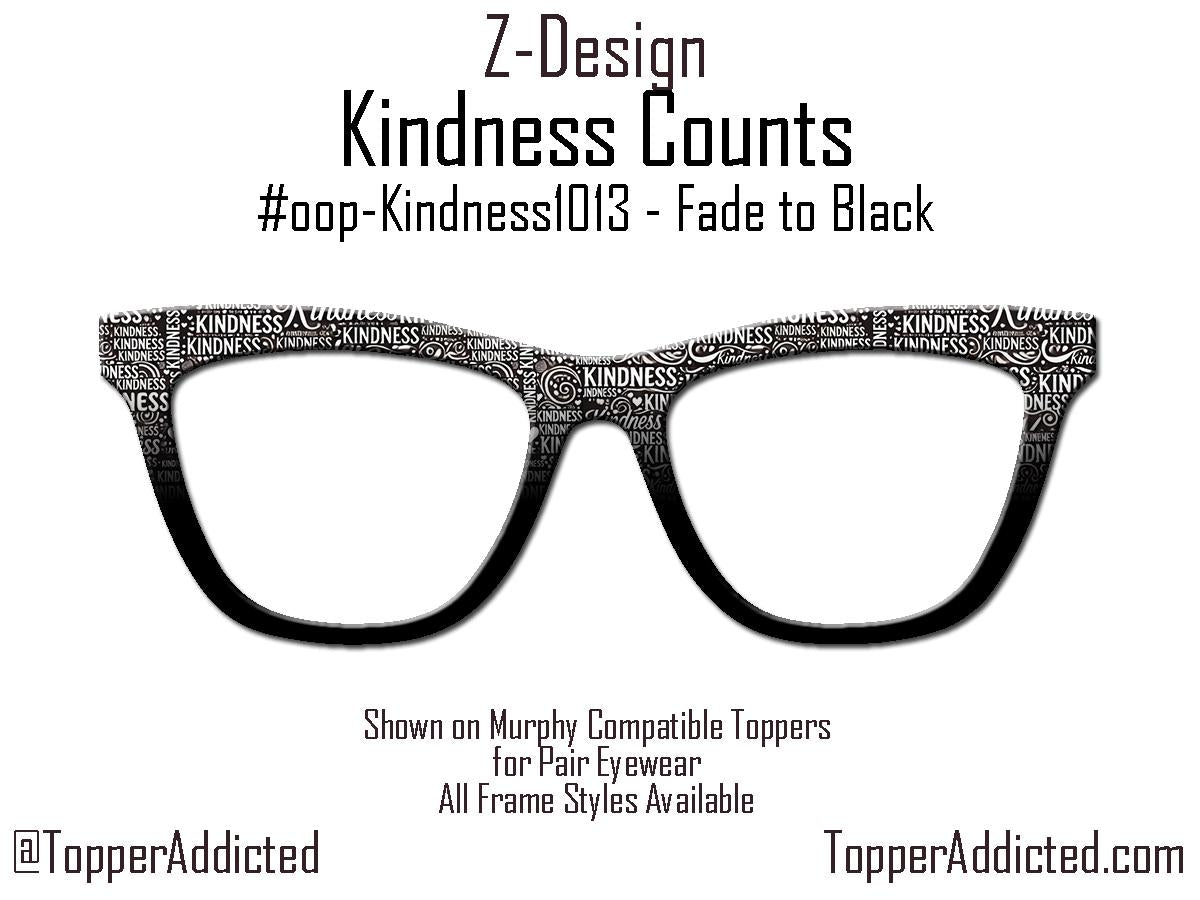 Kindness Counts Pair Eyewear Magnetic Toppers – Word Cloud Design, Black & White, Full Frame, Special pricing for next 50 sold.