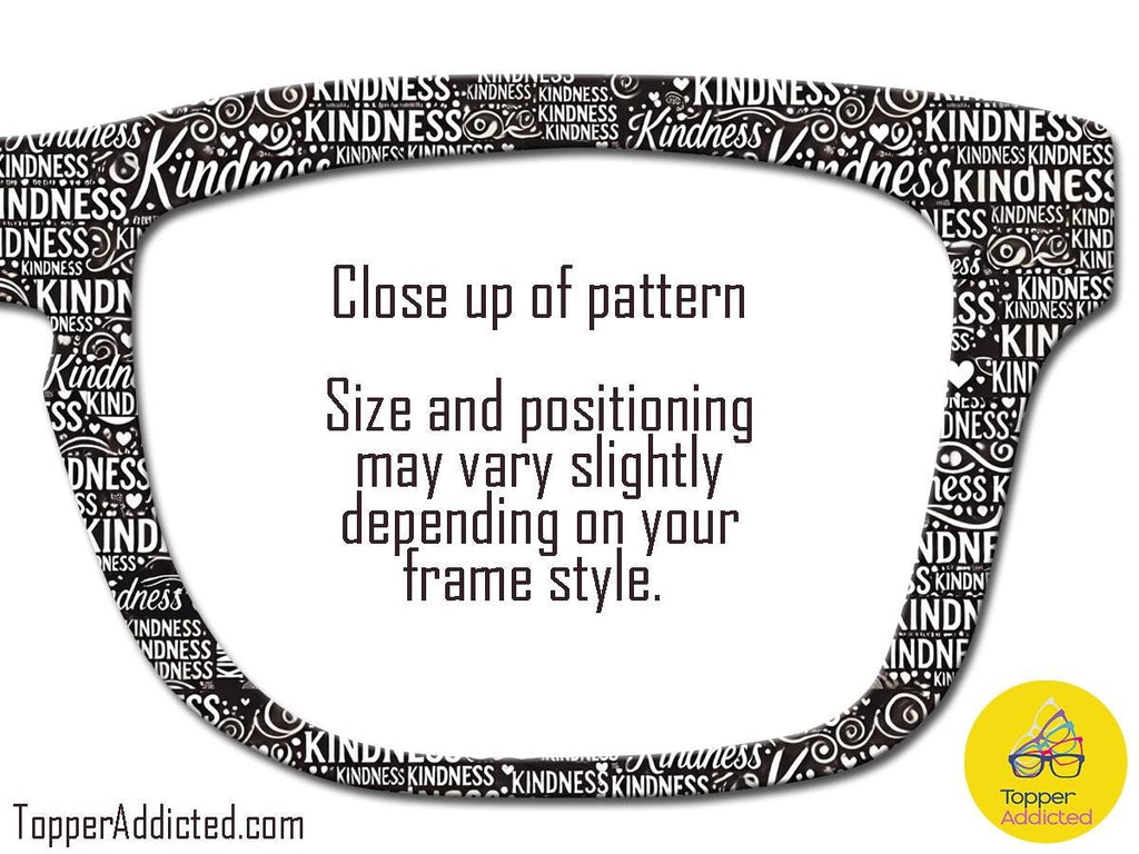 Kindness Counts Pair Eyewear Magnetic Toppers – Word Cloud Design, Black & White, Full Frame, Special pricing for next 50 sold.