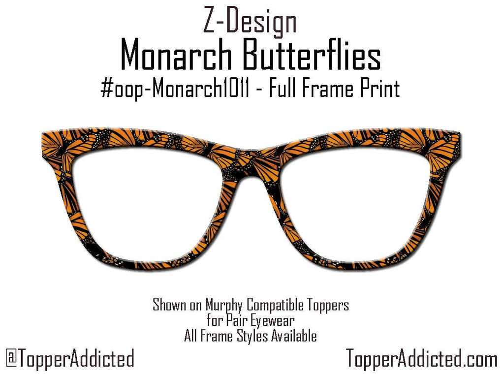 Monarch Butterfly Glasses Toppers – Metal Magnetic Cover compatible with all Pair Eyewear – Full Frame, Split, Fade & Double Fade Options