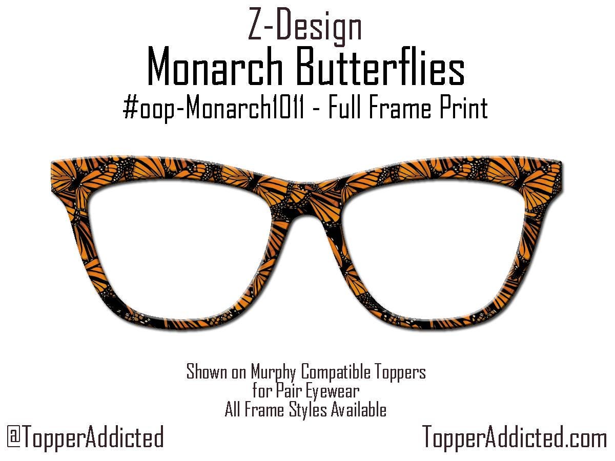 Monarch Butterfly Glasses Toppers – Metal Magnetic Cover compatible with all Pair Eyewear – Full Frame, Split, Fade & Double Fade Options