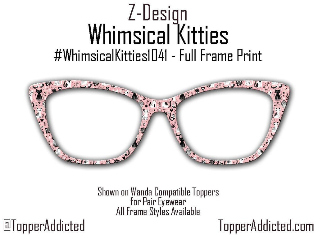 Whimsical Kitties Metal Topper for Pair Eyewear – Pink & Black Cat Design – Magnetic Frame Accessory – Customizable for the Cat Lover