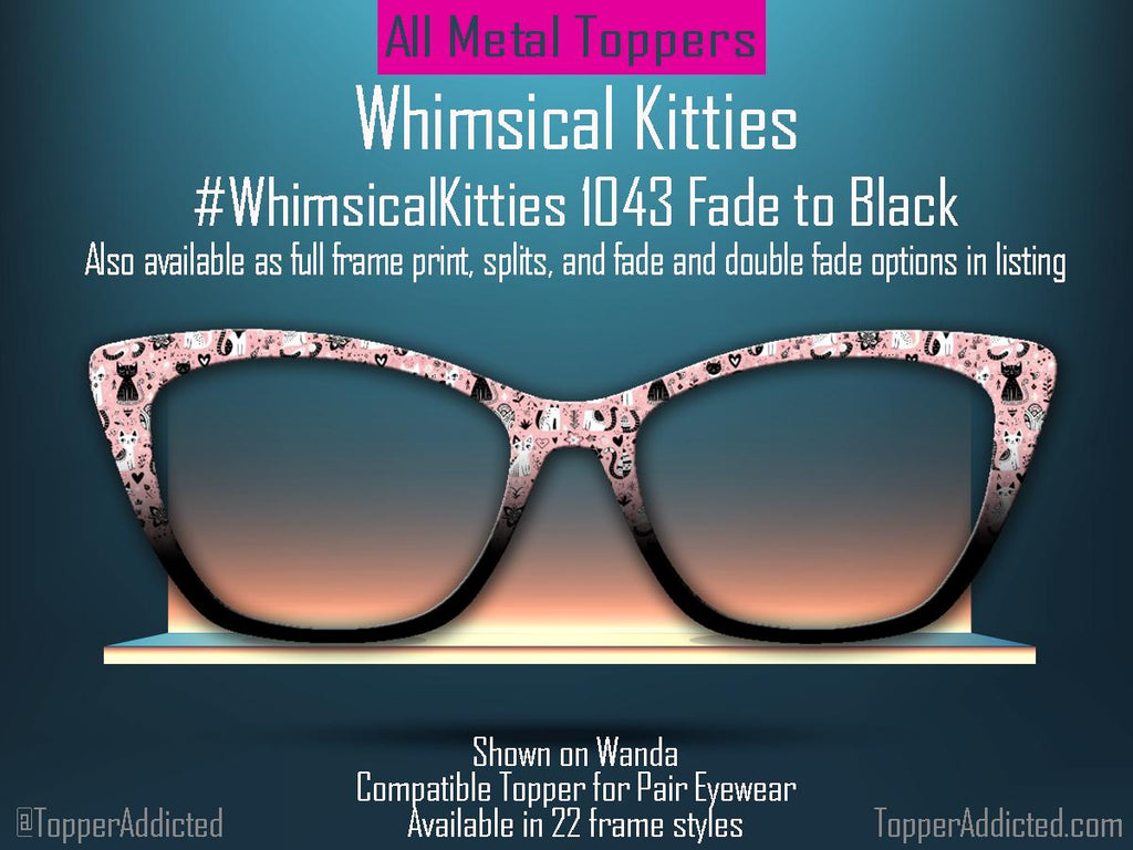 Whimsical Kitties Metal Topper for Pair Eyewear – Pink & Black Cat Design – Magnetic Frame Accessory – Customizable for the Cat Lover