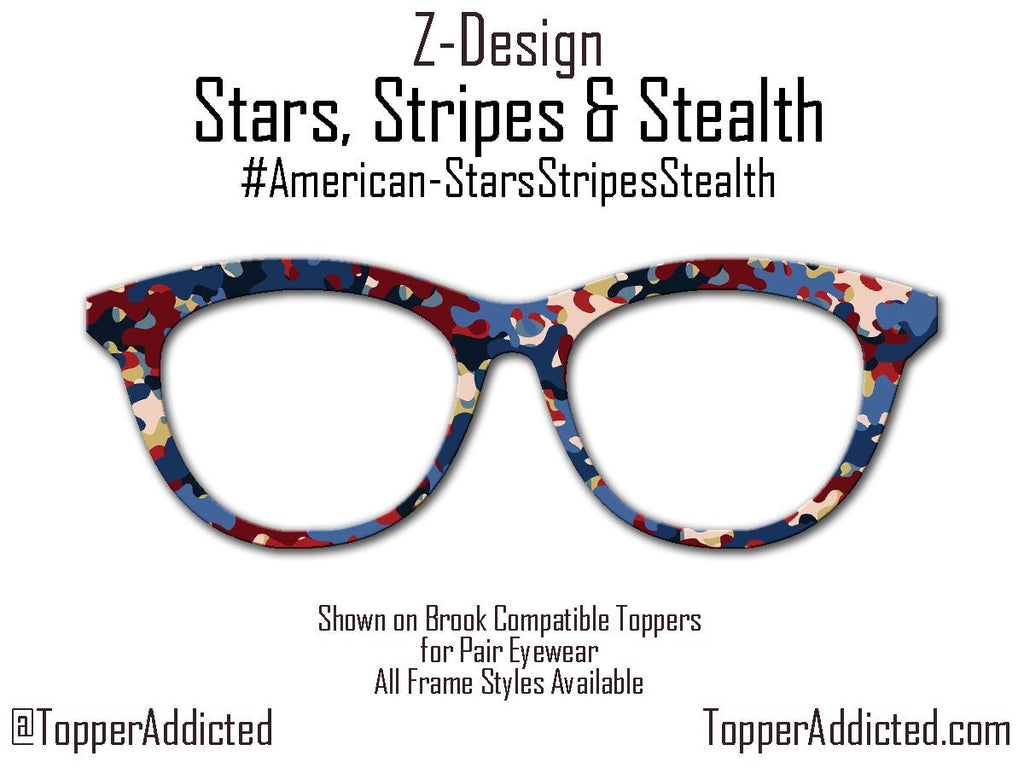 Stars, Stripes & Stealth – Red White and Blue Camo Magnetic Topper for Pair Eyewear | Lightweight Metal Toppers shipped FAST from the USA.