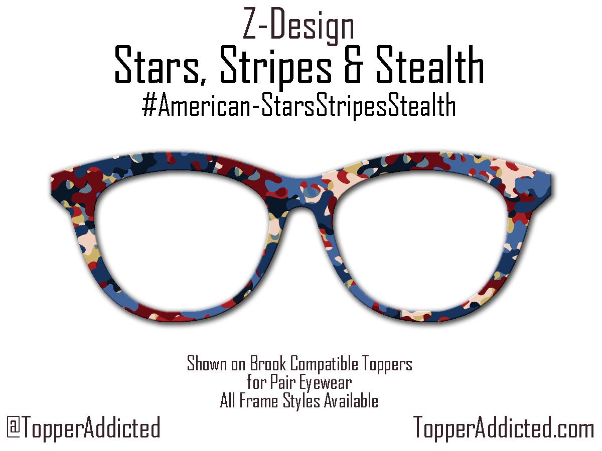 Stars, Stripes & Stealth – Red White and Blue Camo Magnetic Topper for Pair Eyewear | Lightweight Metal Toppers shipped FAST from the USA.