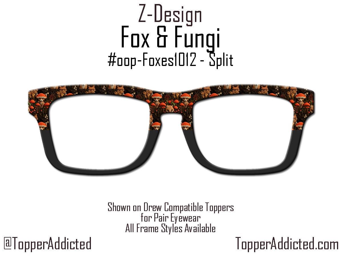 Fox & Fungi - Woodland Fox + Mushroom Pattern Metal Magnetic Eyewear Topper for Pair Eyewear Top Frames - Cottagecore