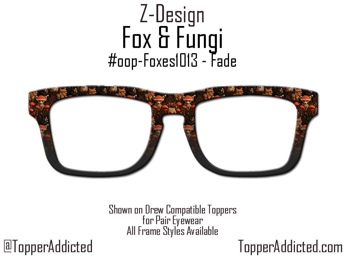 Fox & Fungi - Woodland Fox + Mushroom Pattern Metal Magnetic Eyewear Topper for Pair Eyewear Top Frames - Cottagecore