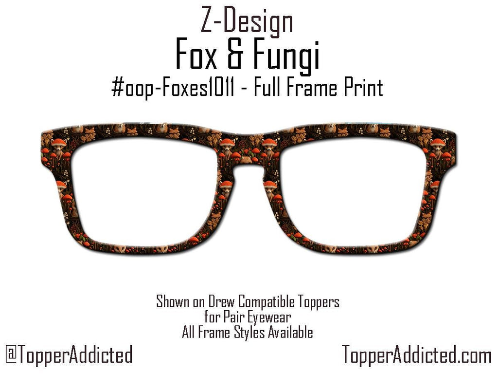 Fox & Fungi - Woodland Fox + Mushroom Pattern Metal Magnetic Eyewear Topper for Pair Eyewear Top Frames - Cottagecore