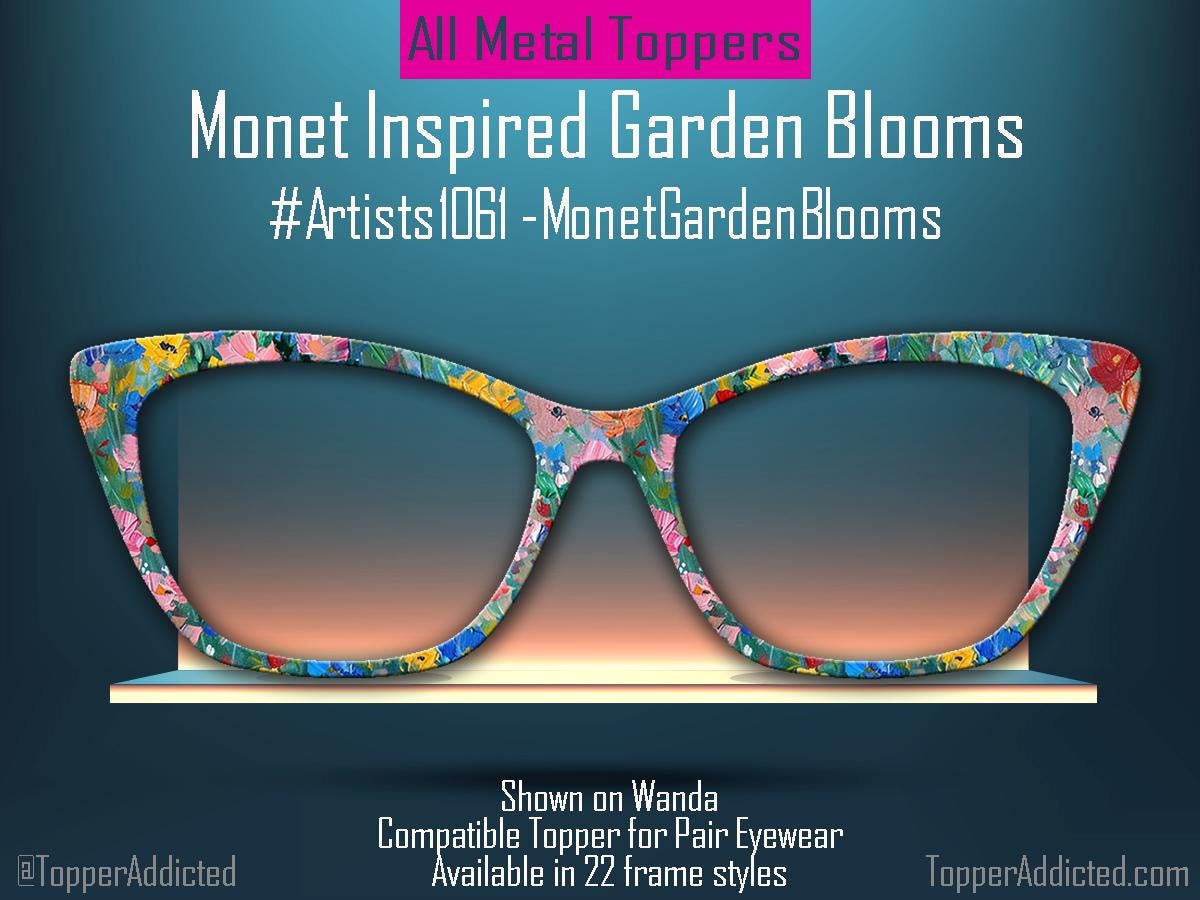 Monet Garden Bloom Metal Magnetic Toppers for Pair Eyewear – Impressionist Floral Design | Fast Shipping - lightweight and beautiful