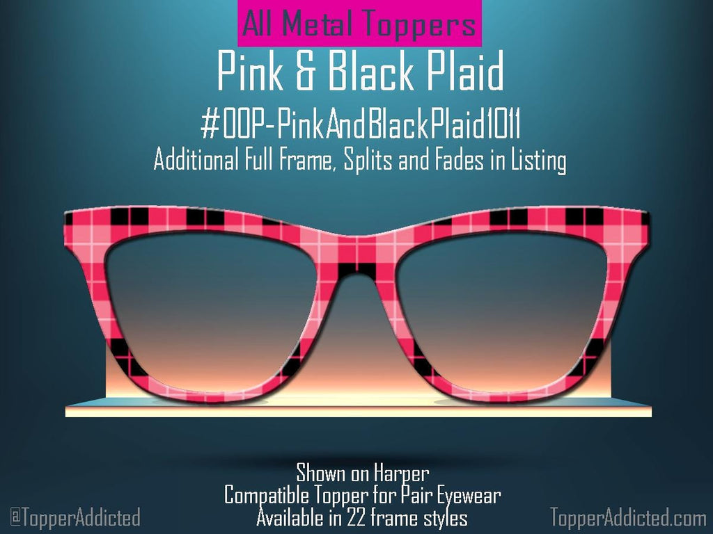 Pink & Black Plaid Pair Eyewear Compatible Topper | Classic Checkered Look with Custom Fade Options. All Metal. Fast Shipping.
