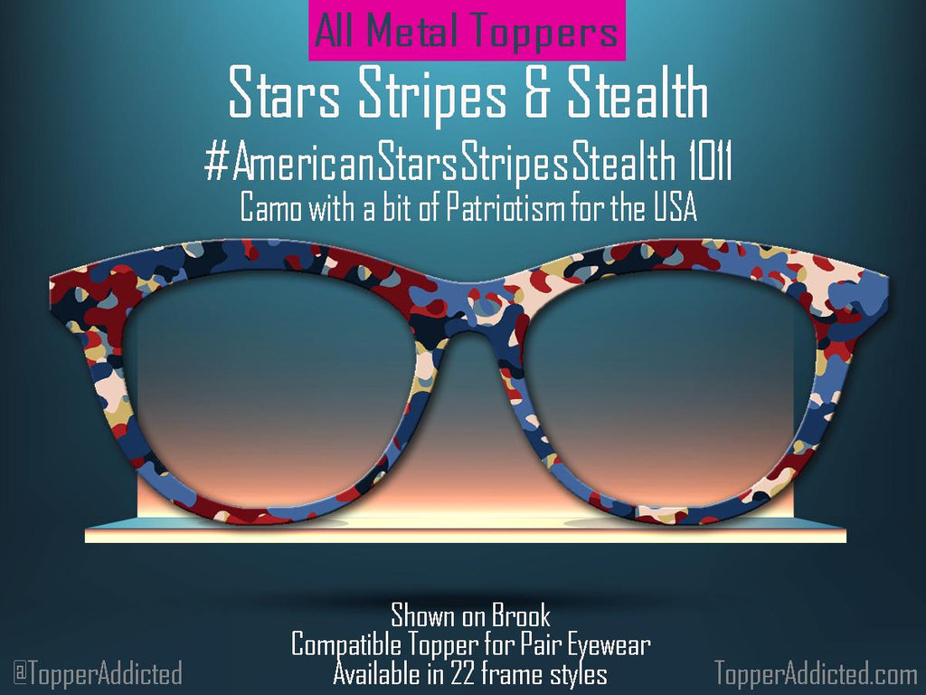 Stars, Stripes & Stealth – Red White and Blue Camo Magnetic Topper for Pair Eyewear | Lightweight Metal Toppers shipped FAST from the USA.