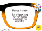 Daisy Spatter Black and Orange Topper for Pair Eyewear – All Metal Magnetic Cover – Compatible with All Frame Style - FASTEST shipping.