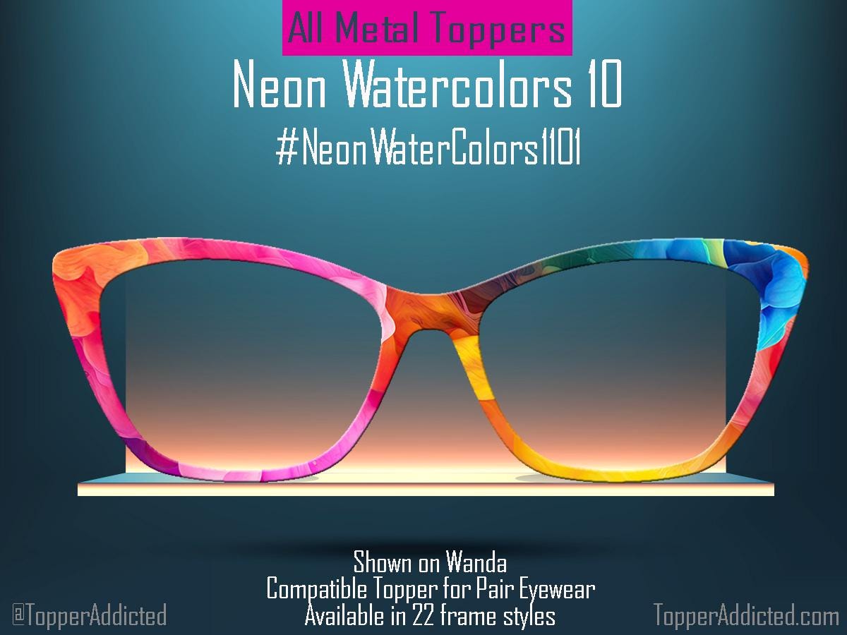 Neon Watercolor Glasses Topper Alcohol Ink – Metal Pair Eyewear Accessory