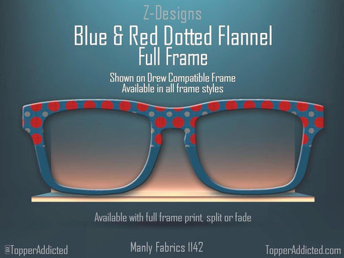 Blue and Red Dotted Masculine Fabric Print - Pair Eyewear Compatible Magnetic Toppers - Flannel look Toppers on Metal